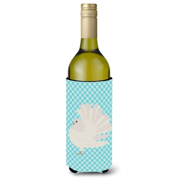 Carolines Treasures Silver Fantail Pigeon Blue Check Wine Bottle Beverge Insulator Hugger - BB8124LITERK