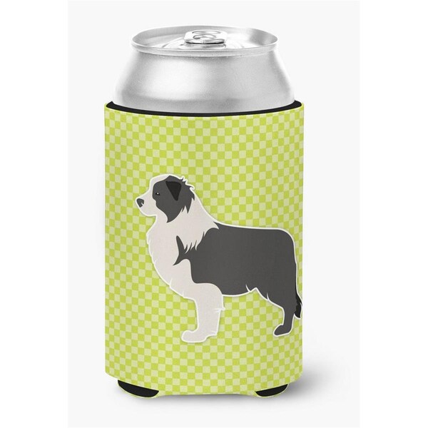 Carolines Treasures Black Border Collie Checkerboard Green Can or Bottle Hugger - BB3823CC