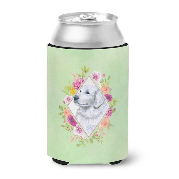 Carolines Treasures Great Pyrenees Green Flowers Can or Bottle Hugger - CK4320CC