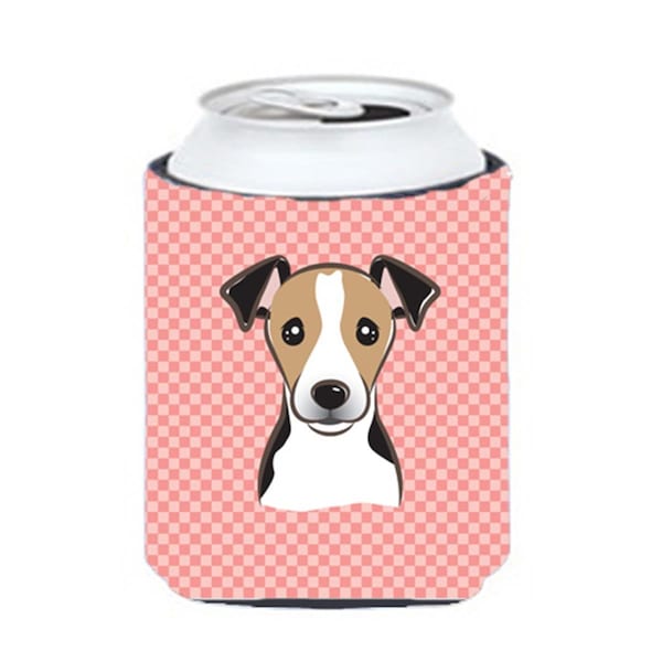 Carolines Treasures Checkerboard Pink Jack Russell Terrier Can Or Bottle Hugger- 12 Oz. - BB1261CC