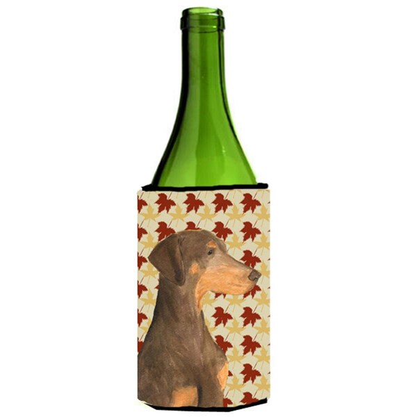 Carolines Treasures Doberman Fall Leaves Portrait Wine bottle sleeve Hugger - SS4377LITERK