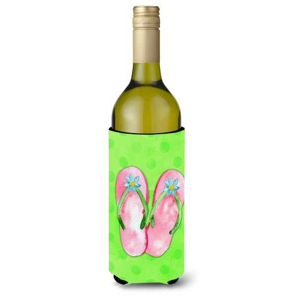 Carolines Treasures Pink Flip Flops Green Polkadot Wine Bottle Beverge Insulator Hugger - BB8220LITERK