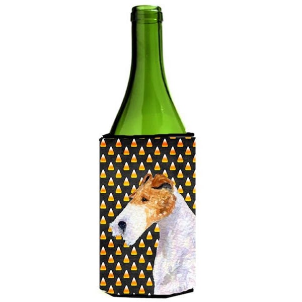 Carolines Treasures Fox Terrier Candy Corn Halloween Portrait Wine bottle sleeve Hugger - 24 Oz. - SS4271LITERK