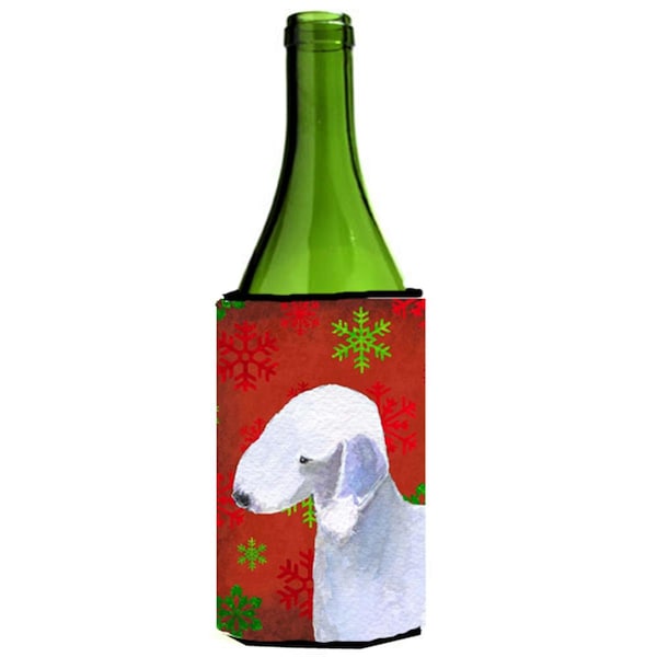 Carolines Treasures Bedlington Terrier Snowflakes Holiday Christmas Wine bottle sleeve Hugger - 24 oz. - SS4690LITERK