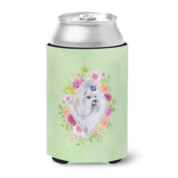 Carolines Treasures Maltese Green Flowers Can or Bottle Hugger - CK4319CC