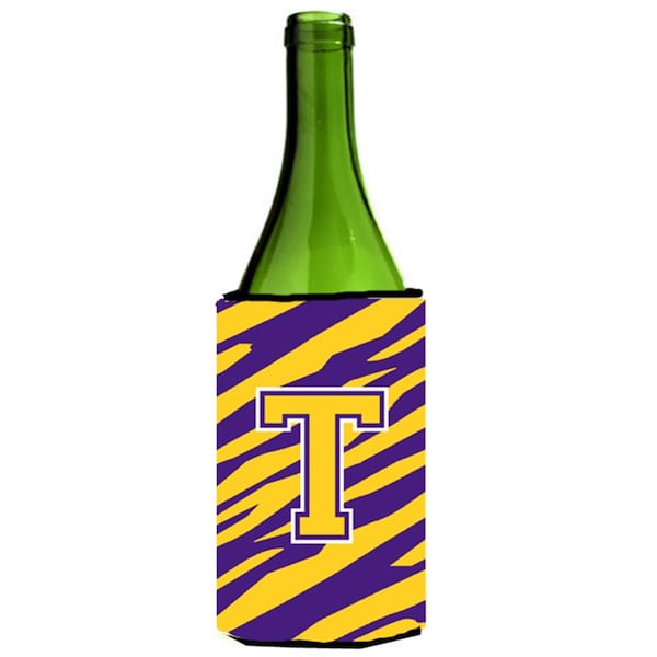 Carolines Treasures Tiger Stripe - Purple Gold Monogram Initial T Wine Bottle  Hugger - CJ1022-TLITERK