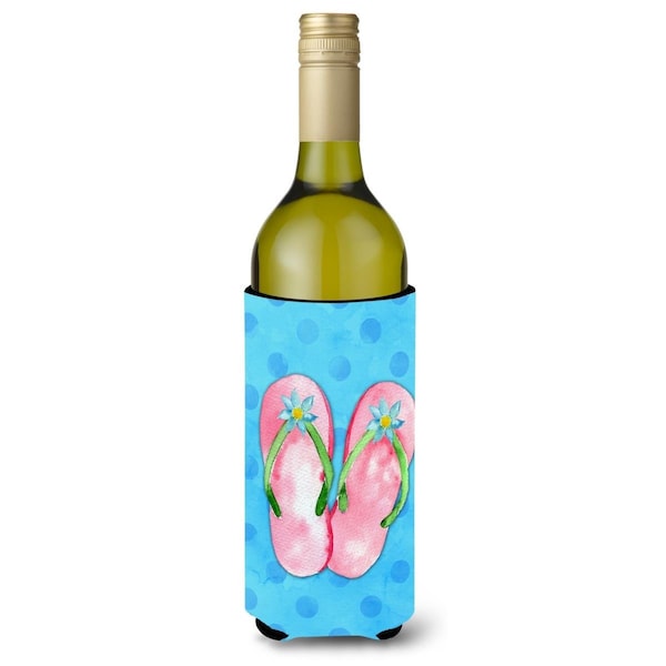 Carolines Treasures Pink Flip Flops Blue Polkadot Wine Bottle Beverge Insulator Hugger - BB8221LITERK
