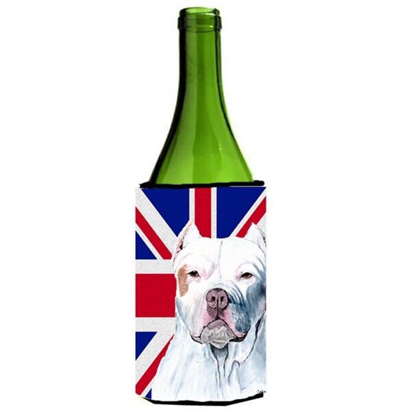 Carolines Treasures Pit Bull With English Union Jack British Flag Wine bottle sleeve Hugger - 24 Oz. - SC9838LITERK