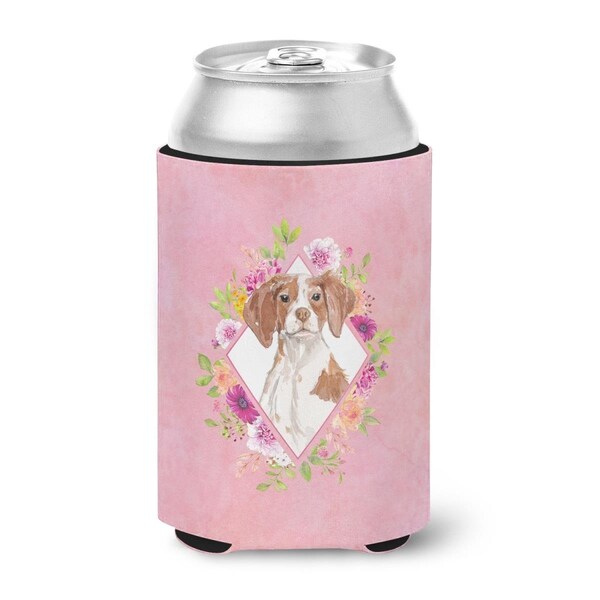 Carolines Treasures Brittany Spaniel Pink Flowers Can or Bottle Hugger - CK4254CC