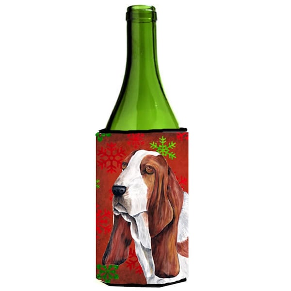Carolines Treasures Basset Hound Snowflakes Holiday Christmas Wine Bottle   Hugger - SC9412LITERK