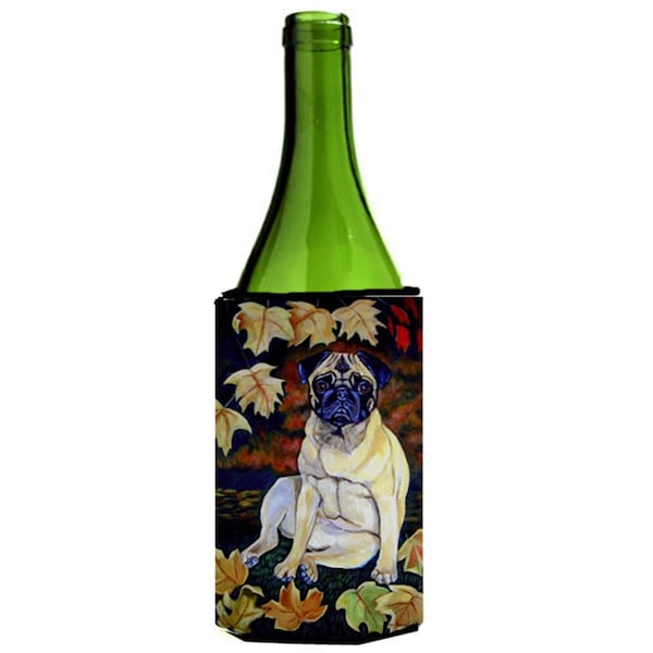 Carolines Treasures Fawn Pug In Fall Leaves Wine bottle sleeve Hugger - 24 oz. - 7160LITERK