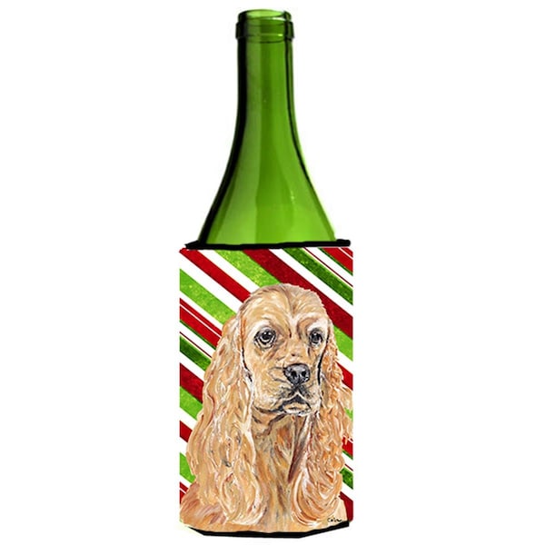Carolines Treasures Cocker Spaniel Candy Cane Christmas Wine bottle sleeve Hugger - 24 oz. - SC9612LITERK