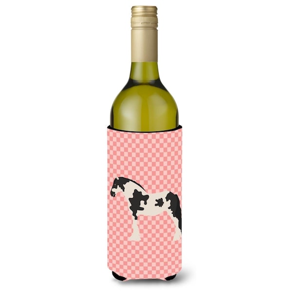 Carolines Treasures Cyldesdale Horse Pink Check Wine Bottle Beverge Insulator Hugger - BB7912LITERK