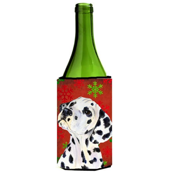 Carolines Treasures Dalmatian Red And Green Snowflakes Holiday Christmas Wine bottle sleeve Hugger - 24 oz. - SS4699LITERK