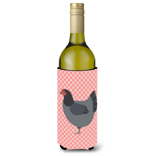 Carolines Treasures Jersey Giant Chicken Pink Check Wine Bottle Beverge Insulator Hugger - BB7835LITERK