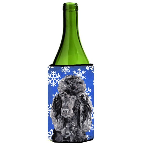 Carolines Treasures Black Standard Poodle Winter Snowflakes Wine bottle sleeve Hugger  24 Oz. - SC9770LITERK