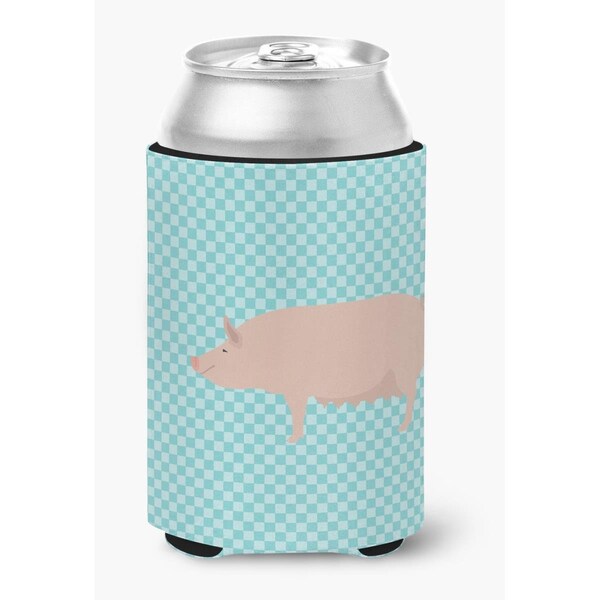 Carolines Treasures English Large White Pig Blue Check Can or Bottle Hugger - BB8112CC
