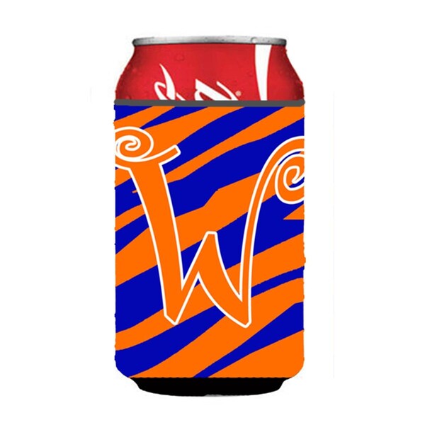Carolines Treasures Letter W Initial Monogram - Tiger Stripe Blue And Orange Can Or Bottle  Hugger - CJ1036-WCC