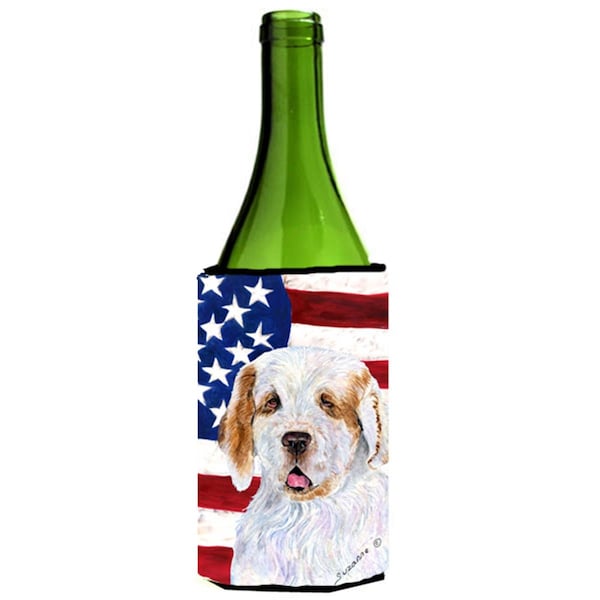 Carolines Treasures Usa American Flag With Clumber Spaniel Wine Bottle   Hugger - 24 oz. - SS4027LITERK