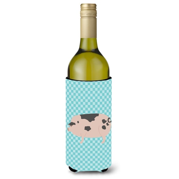 Carolines Treasures Gloucester Old Spot Pig Blue Check Wine Bottle Beverge Insulator Hugger - BB8114LITERK