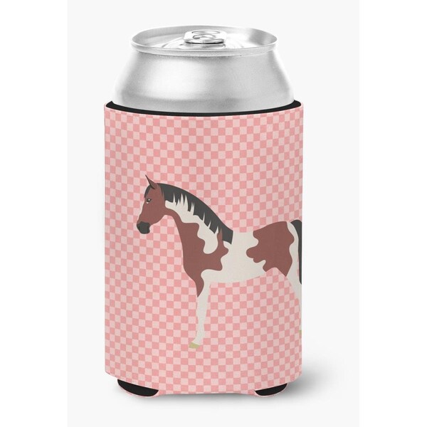 Carolines Treasures Pinto Horse Pink Check Can or Bottle Hugger - BB7907CC