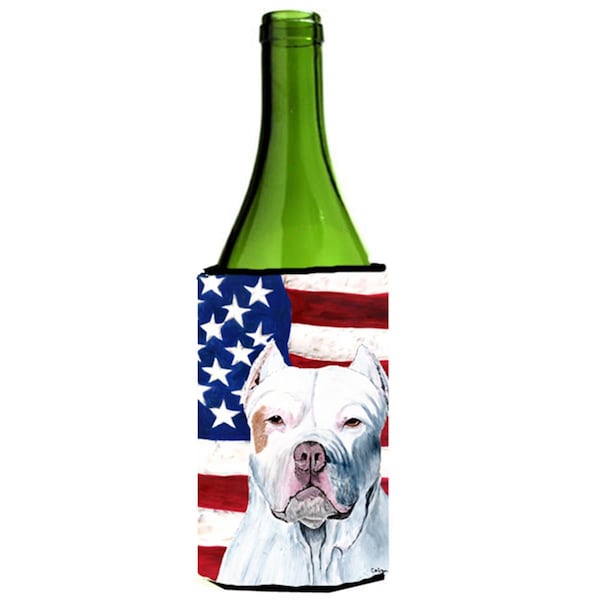 Carolines Treasures Usa American Flag With Pit Bull Wine bottle sleeve Hugger - 24 oz. - SC9026LITERK