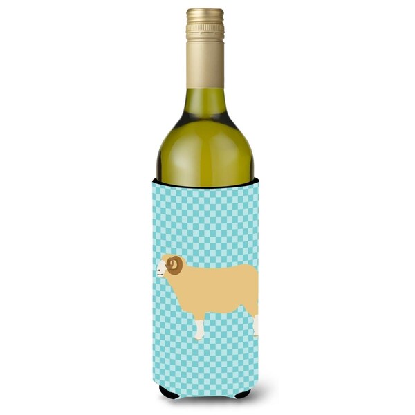 Carolines Treasures Horned Dorset Sheep Blue Check Wine Bottle Beverge Insulator Hugger - BB8154LITERK