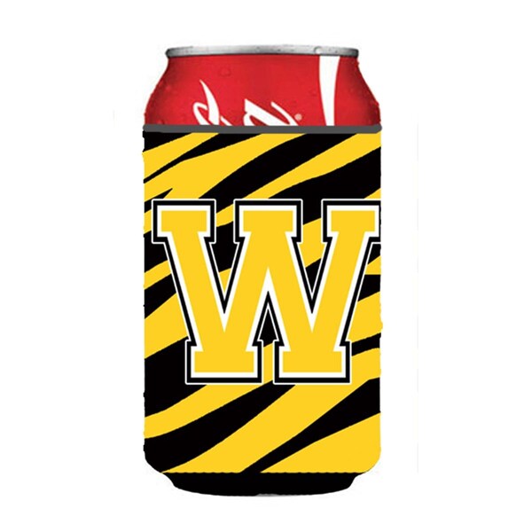 Carolines Treasures Letter W Initial Monogram - Tiger Stripe - Black Gold Can Or Bottle  Hugger - CJ1026-WCC