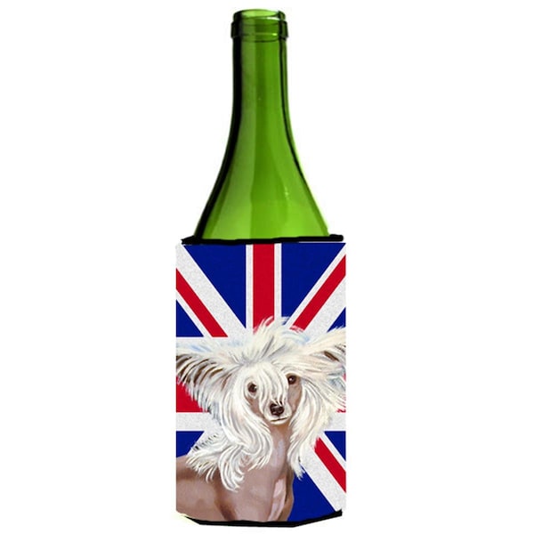 Carolines Treasures Chinese Crested With English Union Jack British Flag Wine bottle sleeve Hugger - 24 Oz. - LH9501LITERK