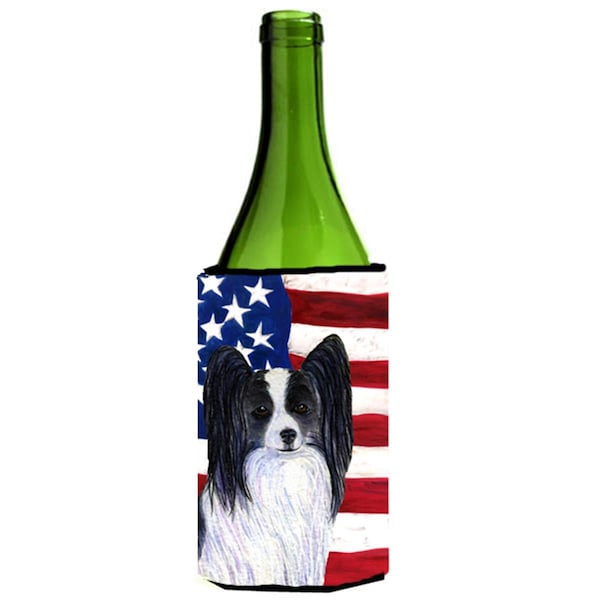Carolines Treasures Usa American Flag With Papillon Wine Bottle   Hugger - 24 oz. - SS4032LITERK