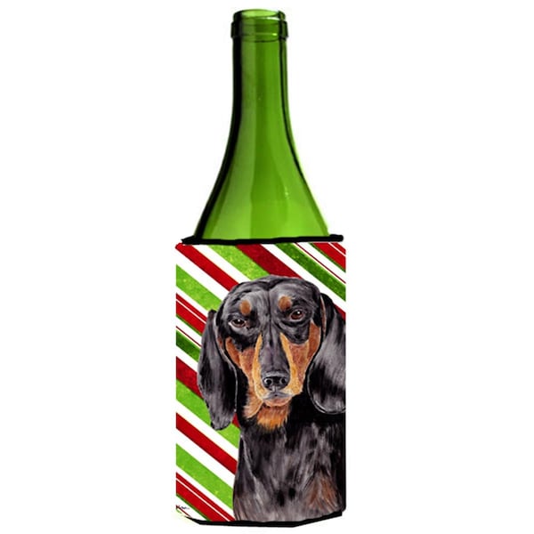 Carolines Treasures Dachshund Candy Cane Holiday Christmas Wine bottle sleeve Hugger - 24 oz. - SC9323LITERK