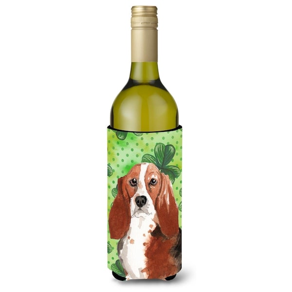 Carolines Treasures Shamrocks Basset Hound Wine Bottle Beverge Insulator Hugger - CK1816LITERK