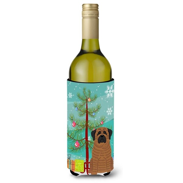 Carolines Treasures Merry Christmas Tree Mastiff Brindle Wine Bottle Beverge Insulator Hugger - BB4140LITERK