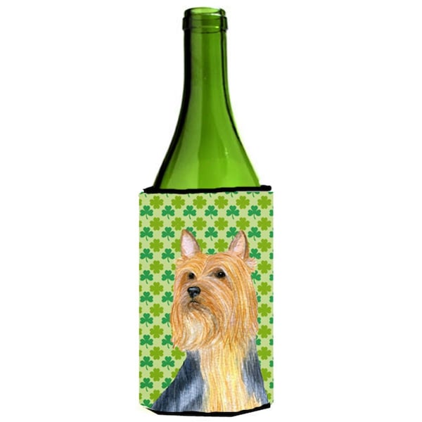 Carolines Treasures Silky Terrier St. Patricks Day Shamrock Portrait Wine bottle sleeve Hugger - LH9181LITERK