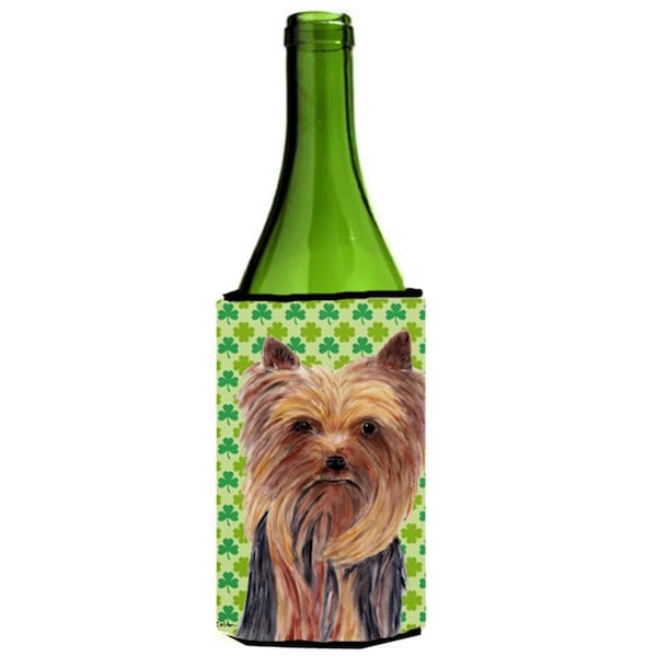 Carolines Treasures Yorkie St. Patricks Day Shamrock Portrait Wine bottle sleeve Hugger 24 oz. - SC9285LITERK