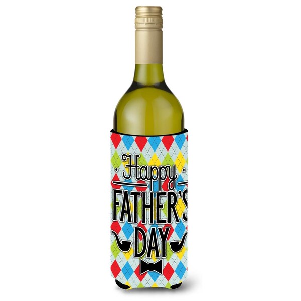 Carolines Treasures Happy Fathers Day Argyle Wine Bottle Beverge Insulator Hugger - BB5439LITERK