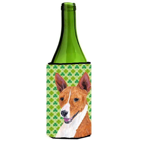 Carolines Treasures Basenji St. Patricks Day Shamrock Portrait Wine bottle sleeve Hugger - 24 oz. - SC9307LITERK