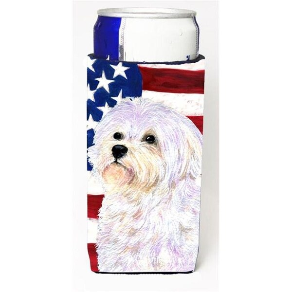 Carolines Treasures Carolines Treasures SS4043MUK Usa American Flag With Maltese Michelob Ultra bottle sleeves For Slim Cans - 12 oz. - SS4043MUK