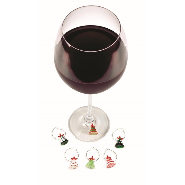 Wrap-Art Wine Charms - Glass Christmas Trees - 26638