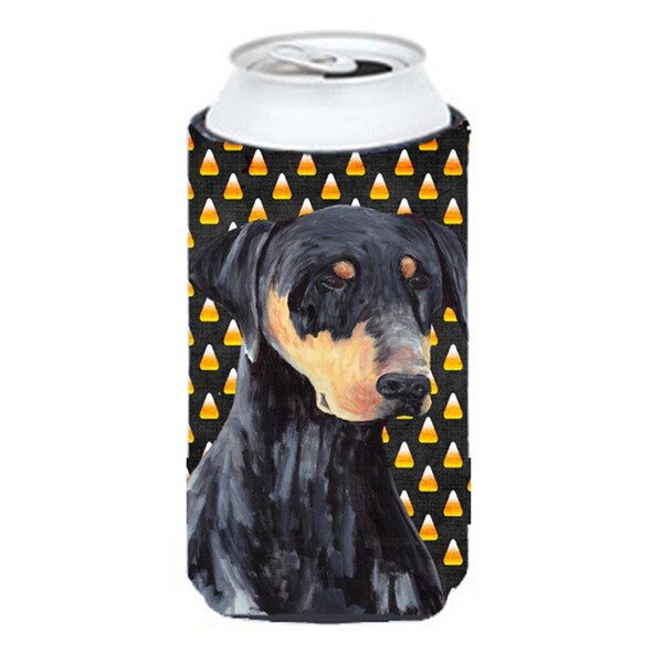 Carolines Treasures Doberman Natural Ears Candy Corn Halloween Portrait Tall Boy  Hugger - SC9148TBC