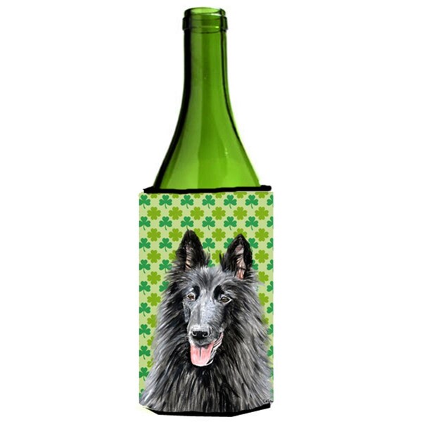 Carolines Treasures Belgian Sheepdog St. Patricks Day Shamrock Portrait Wine bottle sleeve Hugger - 24 oz. - SC9318LITERK