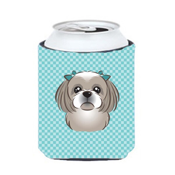 Carolines Treasures Checkerboard Blue Gray Silver Shih Tzu Can Or Bottle Hugger- 12 Oz. - BB1188CC