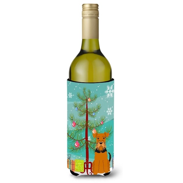 Carolines Treasures Merry Christmas Tree Airedale Wine Bottle Beverge Insulator Hugger - BB4166LITERK