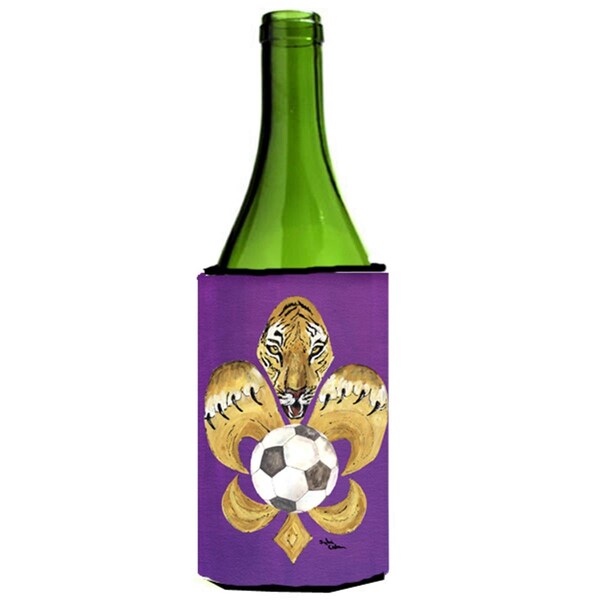 Carolines Treasures Tiger Fleur De Lis Soccer Wine bottle sleeve Hugger - 8477LITERK