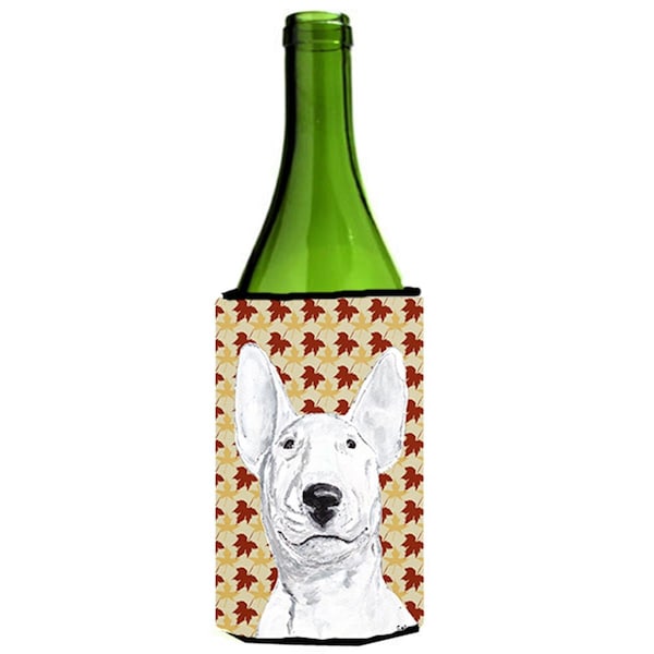 Carolines Treasures Bull Terrier Fall Leaves Wine bottle sleeve Hugger - SC9548LITERK