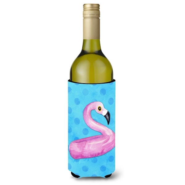 Carolines Treasures Flamingo Floaty Blue Polkadot Wine Bottle Beverge Insulator Hugger - BB8256LITERK
