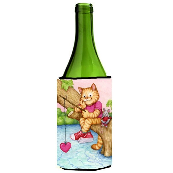 Carolines Treasures Valentine Cat Fishing for Love Wine Bottle Can cooler Hugger - CDCO0320LITERK