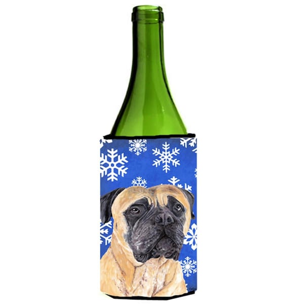 Carolines Treasures Mastiff Winter Snowflakes Holiday Wine bottle sleeve Hugger - SC9385LITERK