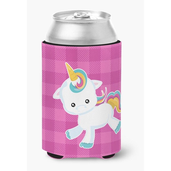 Carolines Treasures Pink Plaid Unicorn Can or Bottle Hugger - BB6807CC