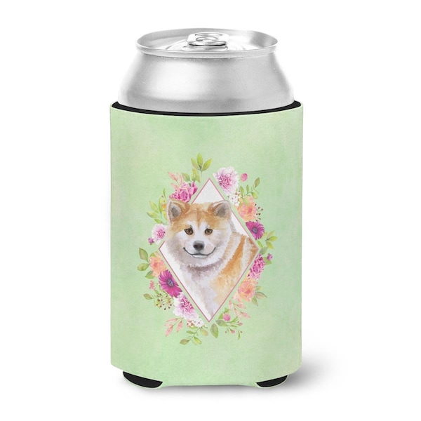 Carolines Treasures Shiba Inu Green Flowers Can or Bottle Hugger - CK4343CC